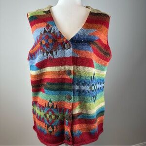Northern Isles Multicolor Knit Sweater Vest L Southwest Aztec Pattern New